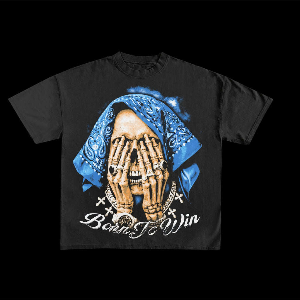 bandana Skeleton Graphic Oversized T-Shirt – Blue Edition